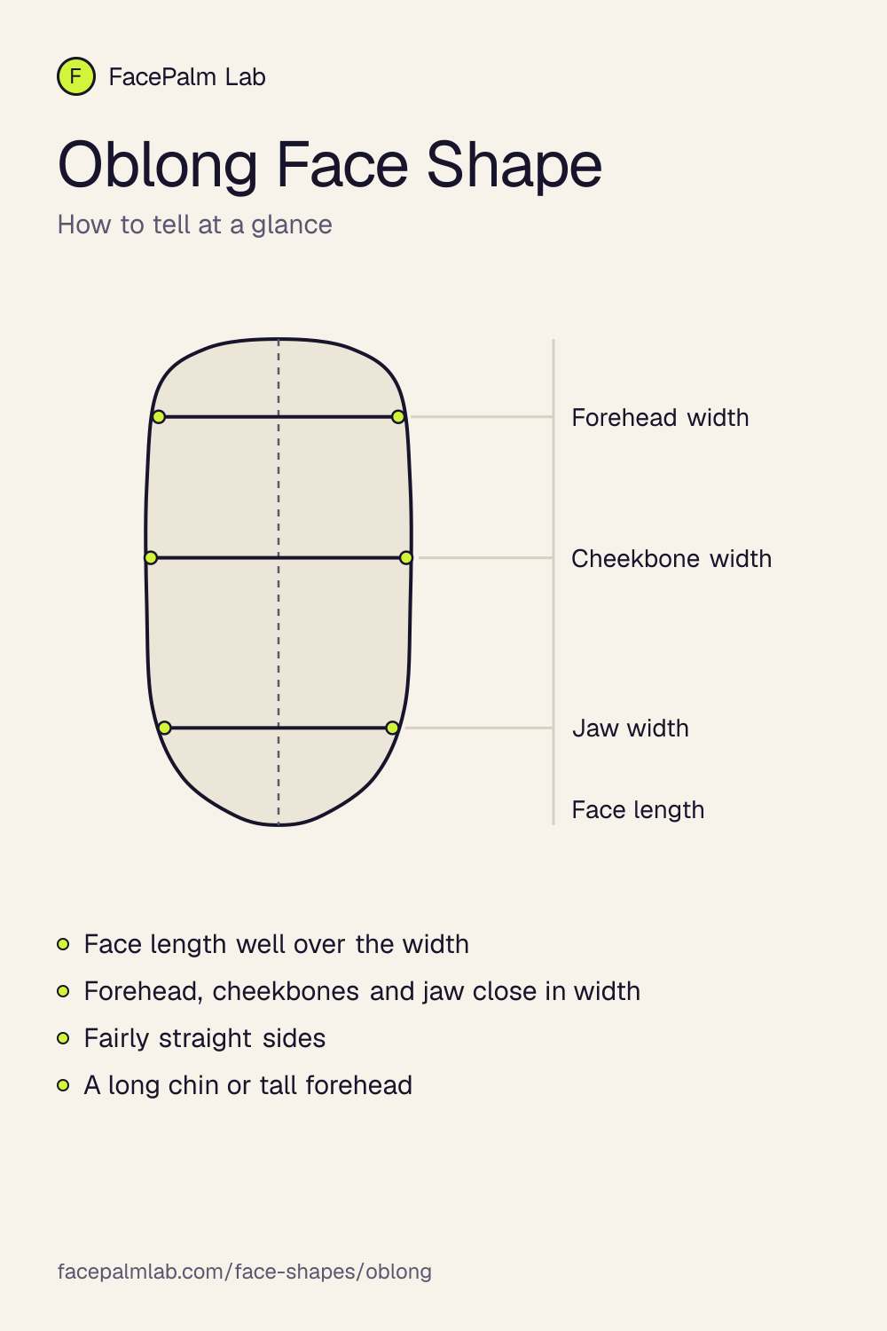 Oblong Face Shape, the outline and the widths that define it